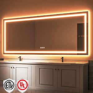 118 in. W x 48 in. H Rectangular Frameless LED Light Anti-Fog Bathroom Wall Mirror with Backlit and Front Light