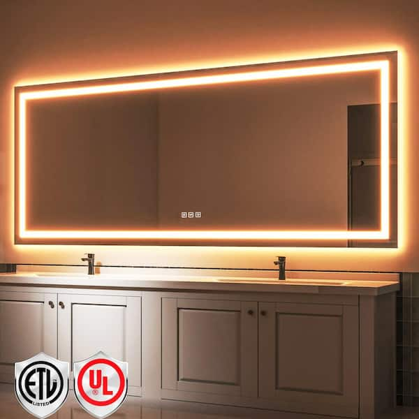 118 in. W x 48 in. H Rectangular Frameless LED Light Anti-Fog Bathroom Wall Mirror with Backlit and Front Light