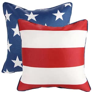 18 in. L x 18 in. W x 5 in. T Outdoor Throw Pillow in Stars and Stripes (2-Pack)
