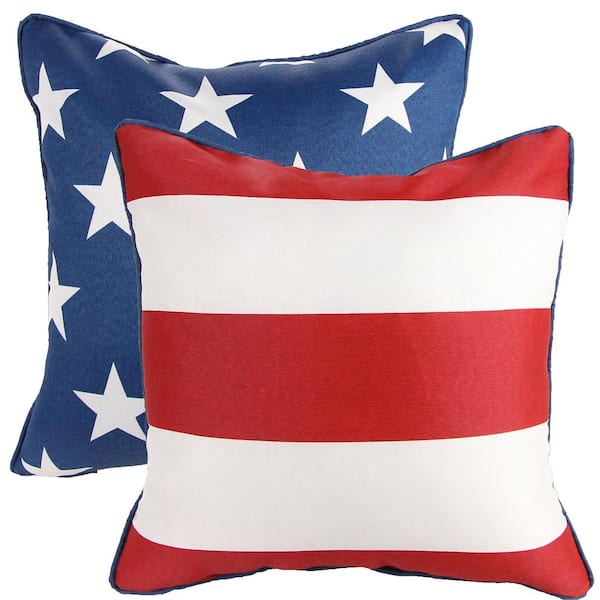 Jordan Manufacturing 18 in. L x 18 in. W x 5 in. T Outdoor Throw Pillow in Stars and Stripes (2-Pack)