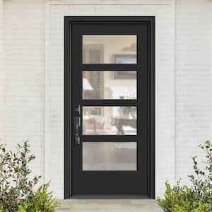Performance Door System 36 in. x 80 in. VG 4-Lite Right-Hand Inswing Clear Black Smooth Fiberglass Prehung Front Door