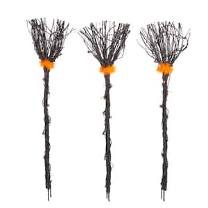 3 ft. Orange Pathway Lights with Black Broom and Orange Fur (3-pack)