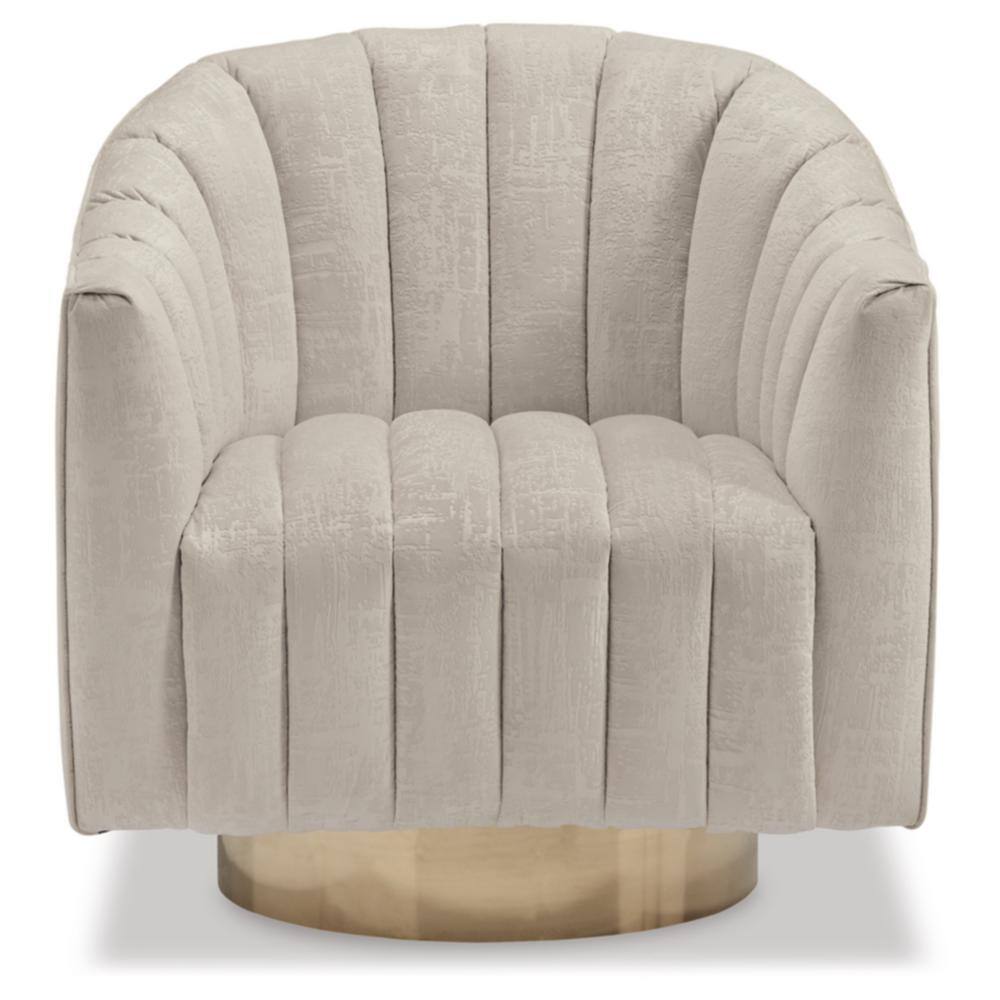 Beige Velvet Barrel Swivel Accent Chair