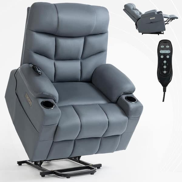 sumyeg 38.58 in. W Blue Microfiber Power Lift Recliner Chair with Massage, Heating, USB and Type-C Ports and Cup Holders