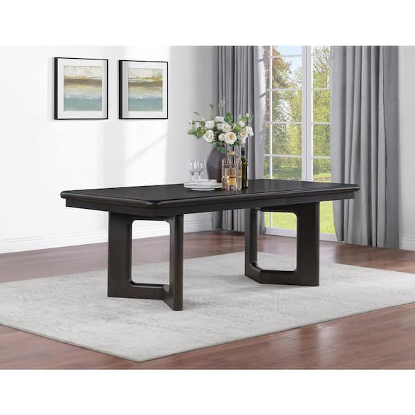 Hathaway Transitional Acacia Brown Wood Top 84 in. Sled Dining Table Seats 10