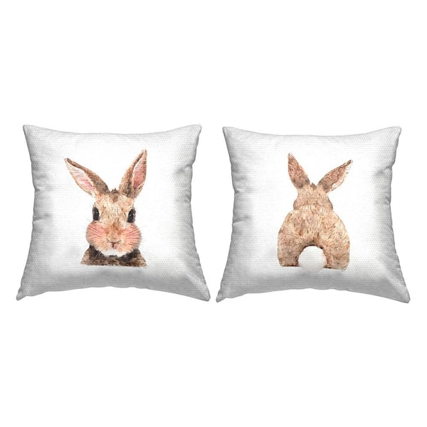 Stupell Industries Cute Rabbit Blushing Face and Tail Tan Square Outdoor Throw Pillow 2-Pack
