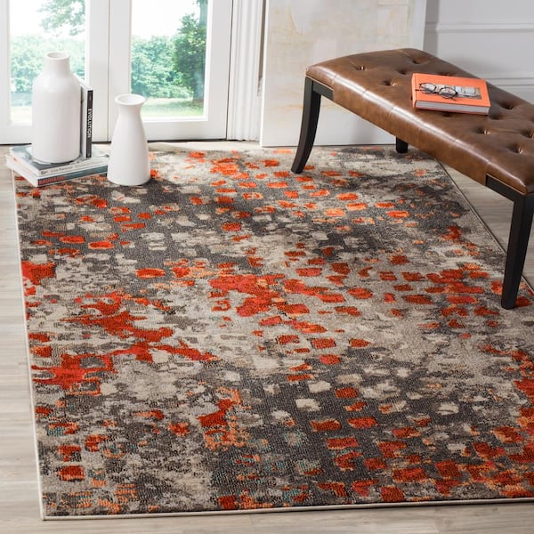 Monaco Gray/Orange Doormat 2 ft. x 4 ft. Geometric Area Rug