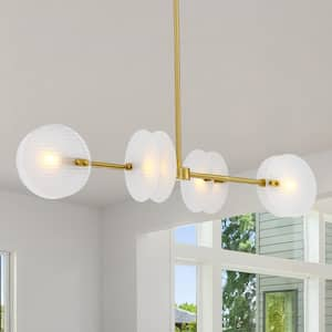 Sky Fall 60-Watt 4-Light Brushed Gold Contemporary Island Pendant Light with Etched Fluted Glass Shades