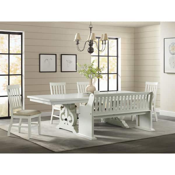 Picket House Furnishings Stanford White Dining Bench High Back with Curved Arm Design 68 in.