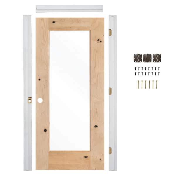 36in.x80in. Right-Hand 1-Lite Clear Glass Unfinished Alder Wood Assembly Required Interior Door Kit w/QuickAssemble Jamb