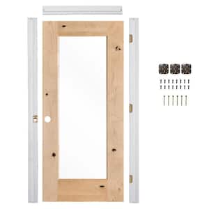 Ready-to-Assemble 28 in. x 80 in. Right-Hand 1-Lite Clear Glass Unfinished KnottyAlder Wood Single Prehung Interior Door