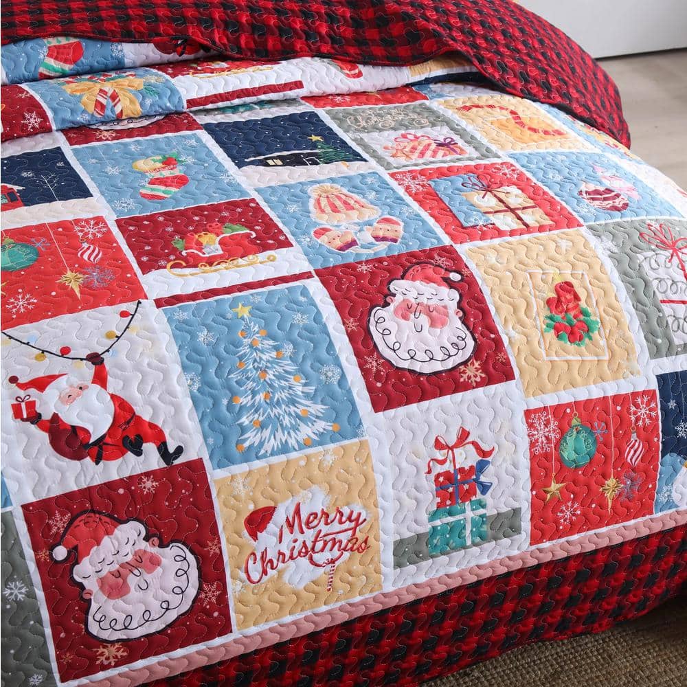 King Size Christmas Red Reversible Polyester Quilt Set