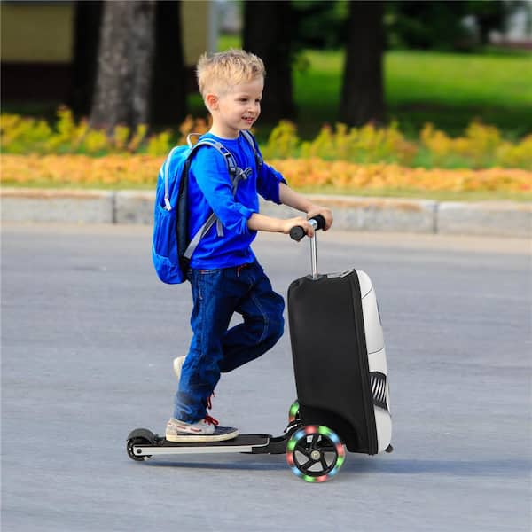 Ru vidnesbyrd Godkendelse Costway 2-In-1 Folding Ride on Suitcase Scooter with LED Wheels Brake  System Kids toy Gifts TS10055WH - The Home Depot