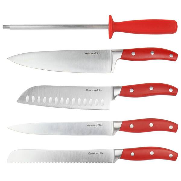 KENMORE ELITE 18-Piece Stainless Steel Cutlery and Wood Block Set in Red  985118170M - The Home Depot