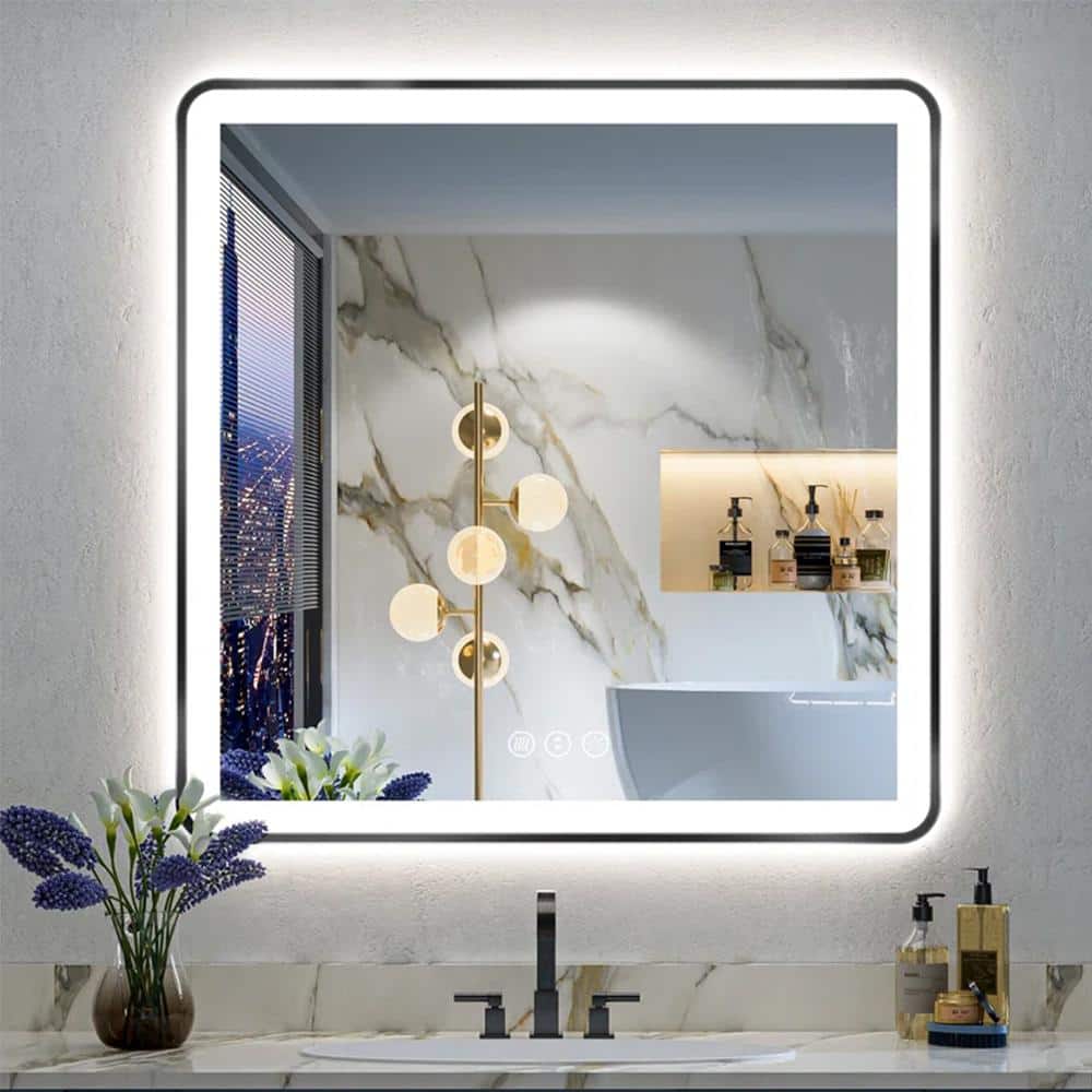 38 in. W x 38 in. H Square Framed Front and Back LED Lighted Anti-Fog Wall Bathroom Vanity Mirror in Tempered Glass price history on PriceWatchPro