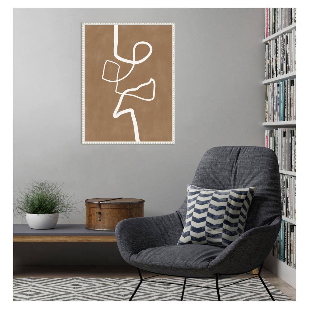 Beaded Framed Abstract Brown and White Canvas Art
