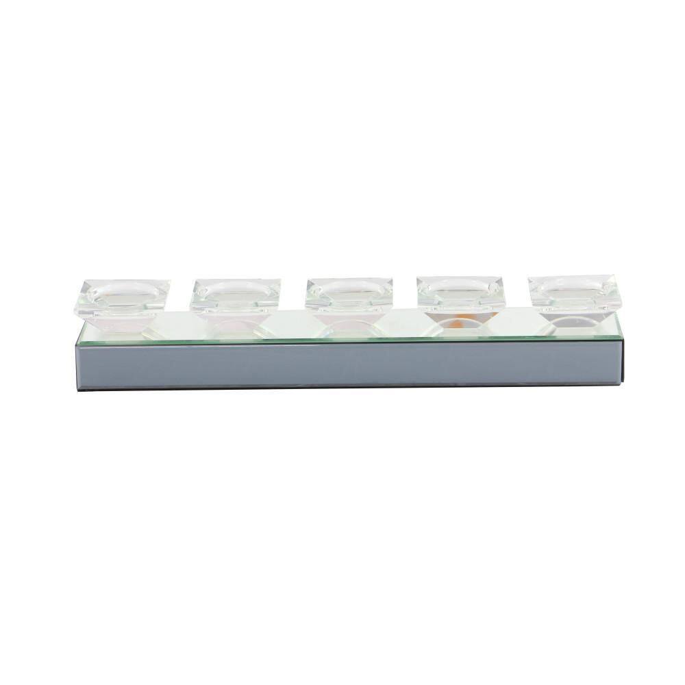 Silver Mirrored Glass 5-Holder Tabletop Candelabra