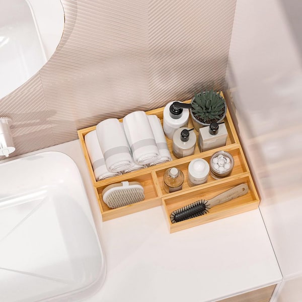 Kitchen Drawer Organizer Bins, Stackable Bamboo Deep Drawer Organizer for Silverware, Utensils, Cutlery, Flatware