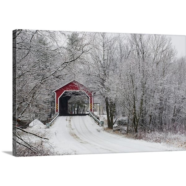 GreatBigCanvas "Red Covered Bridge In The Winter; Adamsville Quebec Canada" by David Chapman Canvas Wall Art
