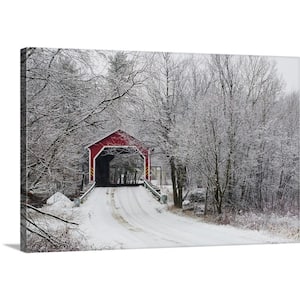 "Red Covered Bridge In The Winter; Adamsville Quebec Canada" by David Chapman Canvas Wall Art