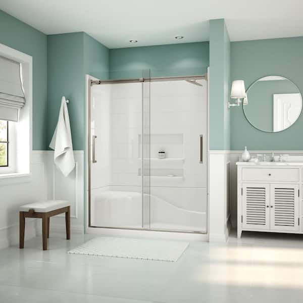 Aquatic Varia Subway 30 in. x 60 in x 76 in. 4 -pc AcrylX Acrylic Finished Shower Stall w/Right Drain & Left Seat in White