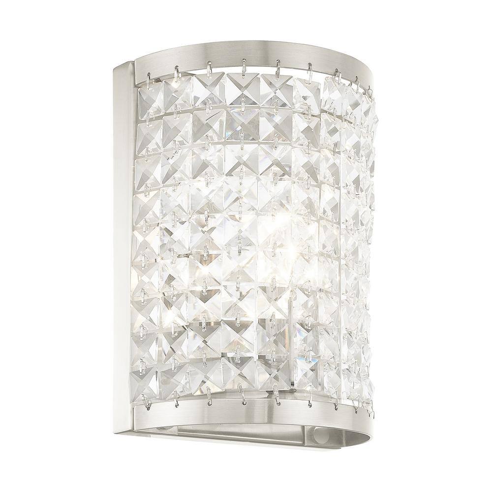Brushed Nickel 1-Light Sconce with Clear Crystal Shade