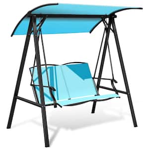 62 in. Patio Canopy Swing Outdoor Steel Swing Chair 2-Person Canopy Hammock Turquoise