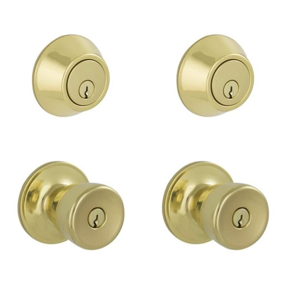 Essentials By Schlage Brill Bright Brass Single Cylinder Deadbolt And 