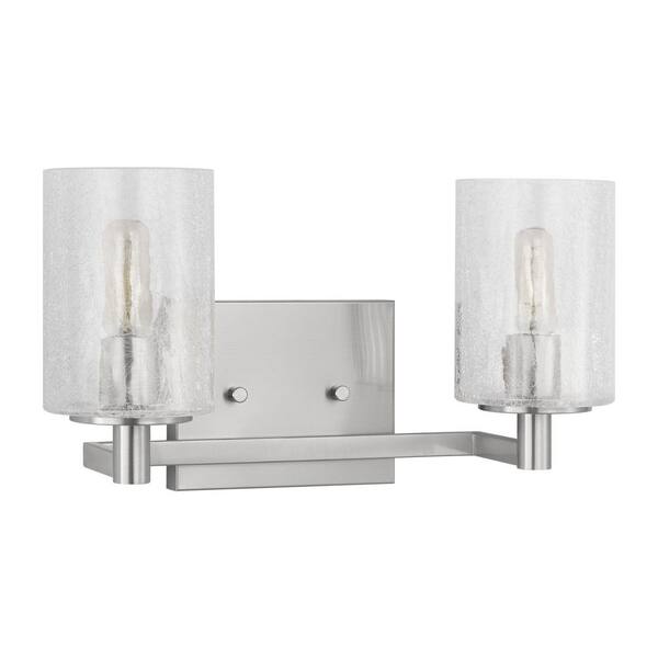 Generation Lighting - Parker 14.25 in. W x 7.75 in. H 2-Light Brushed Steel Bathroom Vanity Light with Clear Crackle Glass Shades