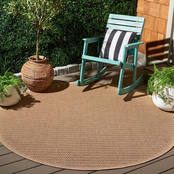 Atrium Sisal Beige 7 ft. x 7 ft. Solid Striped Indoor/Outdoor Round Area Rug