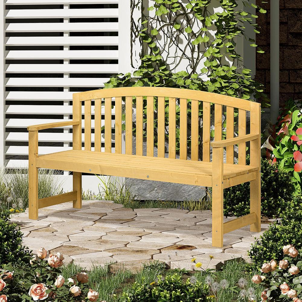 Outsunny Natural Fir Wood 56" Outdoor Garden Bench with Slatted Design