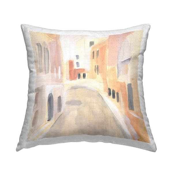 Stupell Industries Soft City Pathway Delicate Coastal European Buildings Yellow Square Outdoor Throw Pillow