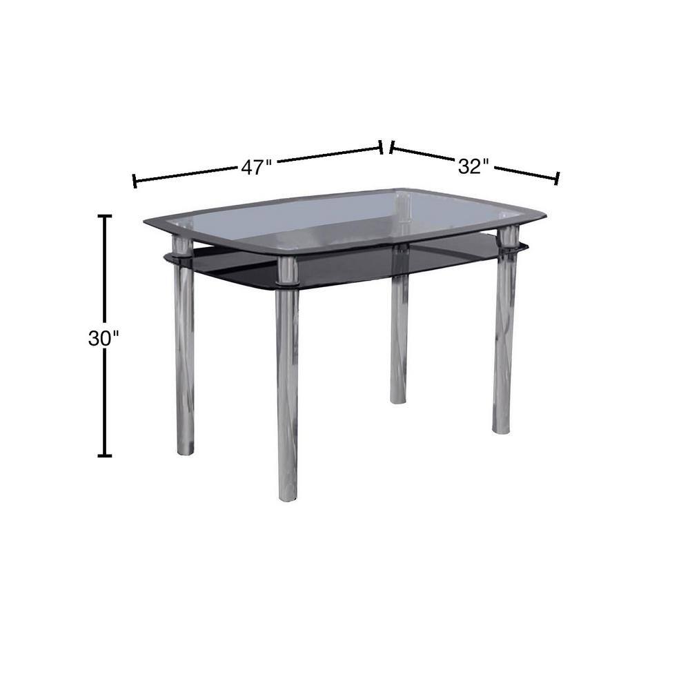 Contemporary Smoked Glass and Chrome Dining Table with Shelf