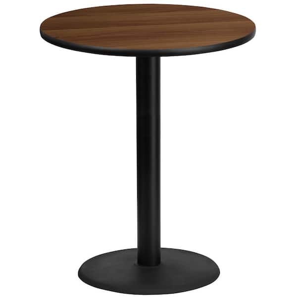Flash Furniture 36 in. Round Black and Walnut Laminate Table Top with 24 in. Round Bar Height Table Base