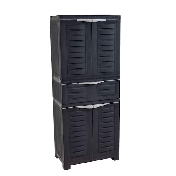 Plastic Storage 23.25 in. W x 57 in. H x 13.75 in. D Freestanding Cabinet with 2 Adjustable Shelves & Drawer in Charcoal