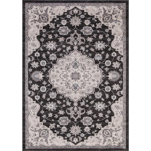 Concord Global Trading Lara Center Medallion Anthracite 8 ft. x 11 ft. Area Rug