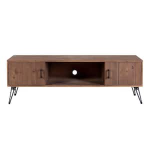 Clive 60 in. Natural Brown Reclaimed Wood Rectangle Farmhouse TV Stand Media Console with 2 Doors and Metal Legs