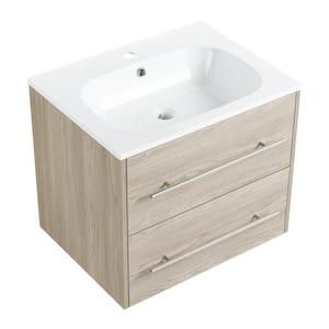 24 in. W x 18 in. D x 20 in. H Wall Mounted Bath Vanity in White Oak with White Gel Top and Single Sink, Metal Handle