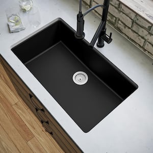 QU- 812 Quartz/Granite 32.5 in. Large Single Bowl Undermount Kitchen Sink in Black