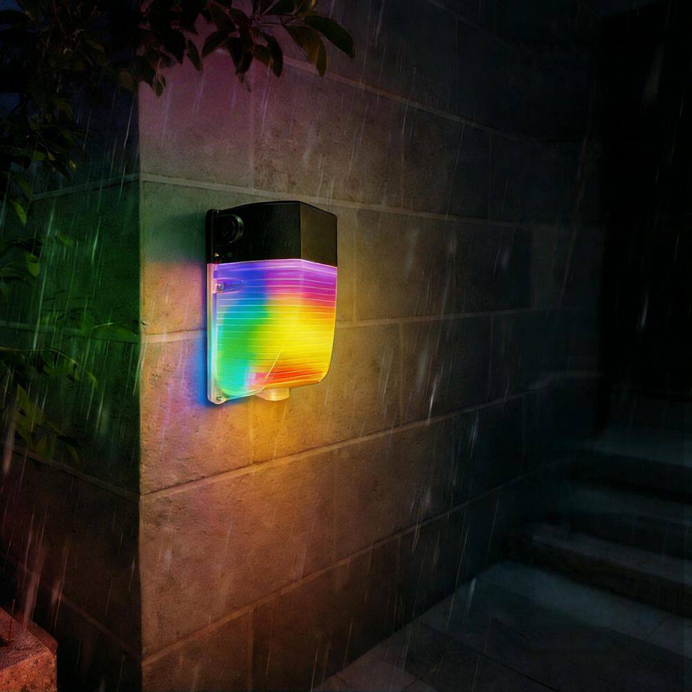 2-Pieces 100-Watt Equivalent Black RGBW Color Changing Integrated LED Smart Wall Pack Light for Porch,Patio,Yard,Balcony price history on PriceWatchPro