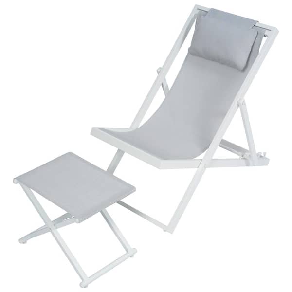 Utopia 4niture Felize White Folding Metal Outdoor Lounge Chair with Folding Table