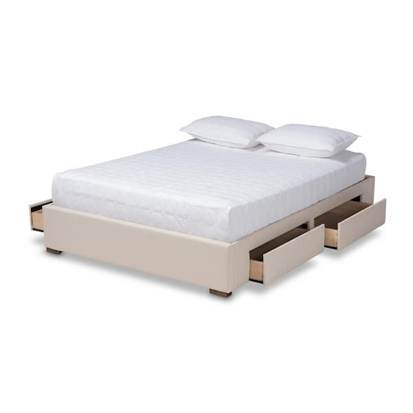 Baxton Studio Leni Beige Queen Platform Storage Bed Frame