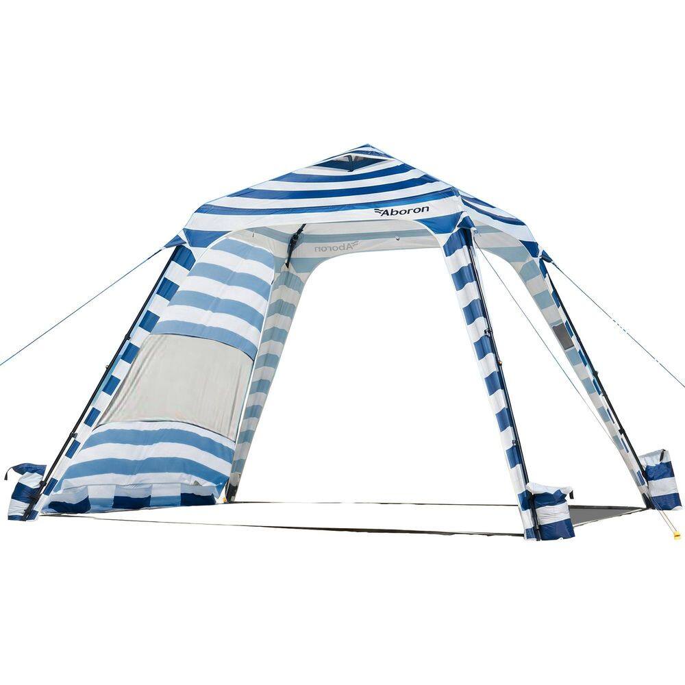 10 ft. x10 ft. Beach Umbrella with Sidewall Windproof Sun Shade with 4 Sandbags Sand Stakes Ground Stakes, Blue Stripes price history on PriceWatchPro