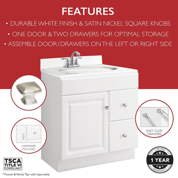 Wyndham 30 in. W x 21 in. D Unassembled Bath Vanity Cabinet Only in White Semi-Gloss