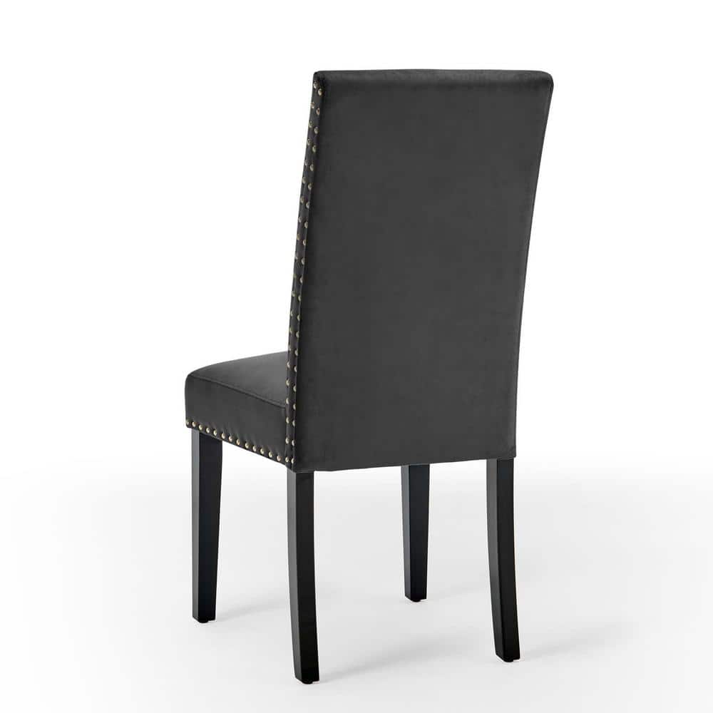 Charcoal Velvet Upholstered Parsons Side Chair with Nailhead Trim