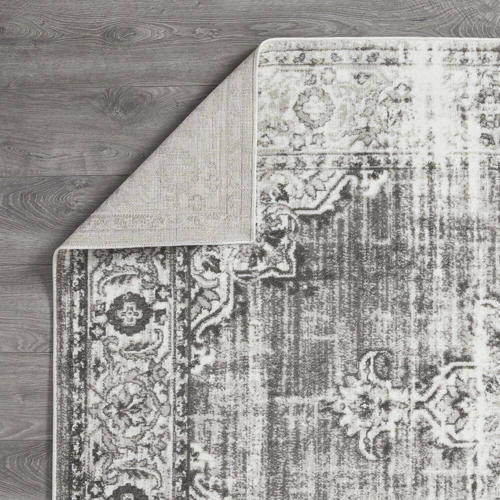Ivory and Gray 9' x 12' Synthetic Oriental Rug