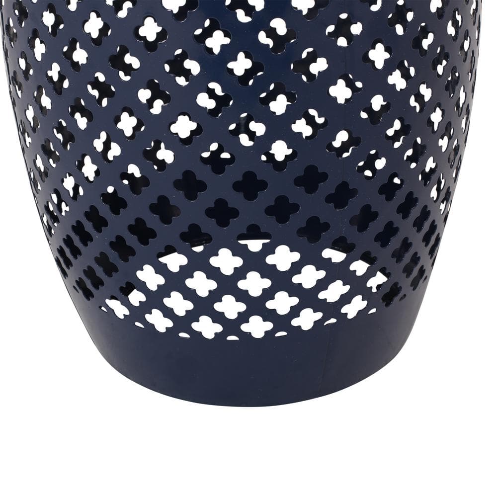 Kalyse Dark Blue Drum Outdoor Side Table with Multicolored Tile Mosaic Top