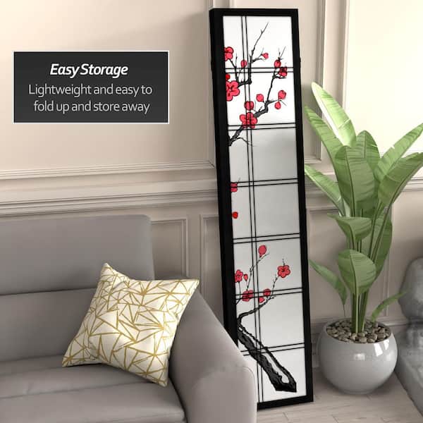 6 ft. Black Canvas Cherry Blossom 3-Panel Room Divider
