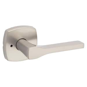 Tripoli Satin Nickel Privacy Bed/Bath Door Lever with Soft Modern Rose