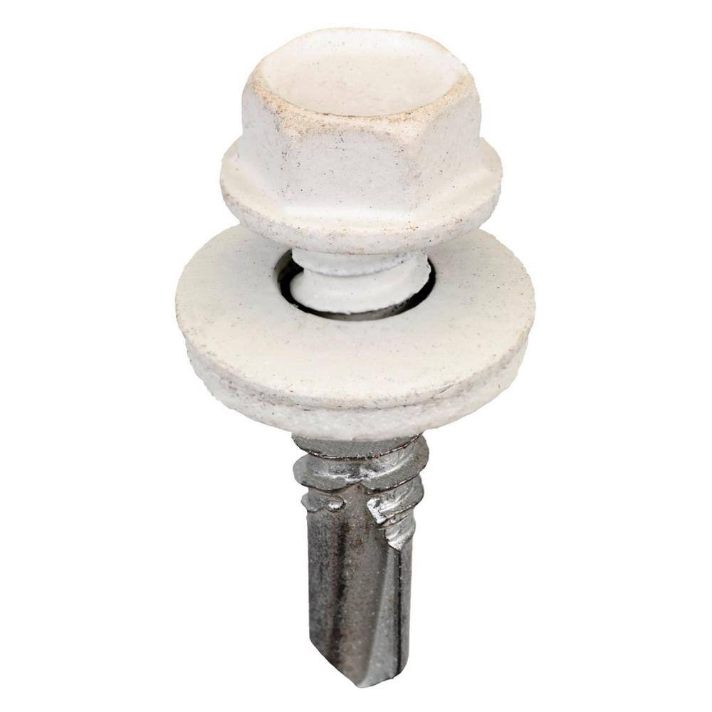 White Hex Head Self-Tapping Sheet Metal Screws, 1 Inch